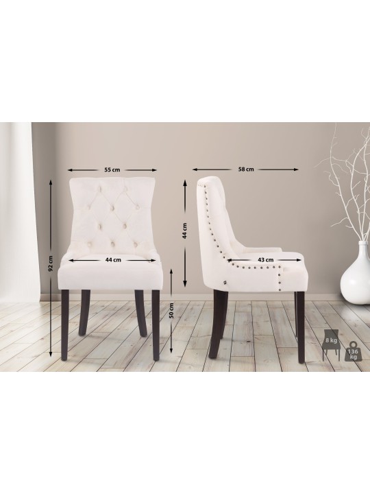 Set van 4 eetkamerstoelen Aberdeen fluweel antiek, crème