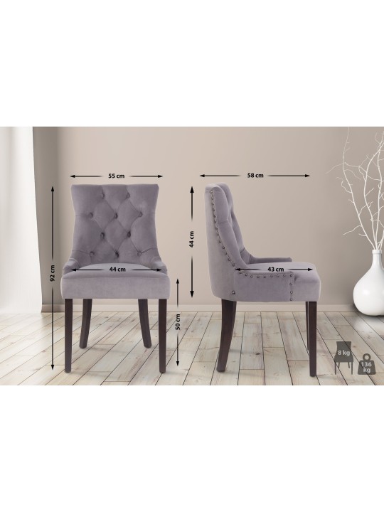 Set van 4 eetkamerstoelen Aberdeen fluweel antiek, grijs Set van 4 eetkamerstoelen Aberdeen fluweel antiek, grijs