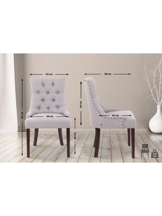 Set van 2 eetkamerstoelen Aberdeen stof antiek, grijs