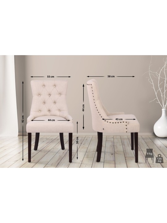 Set van 2 eetkamerstoelen Aberdeen stof antiek, crème