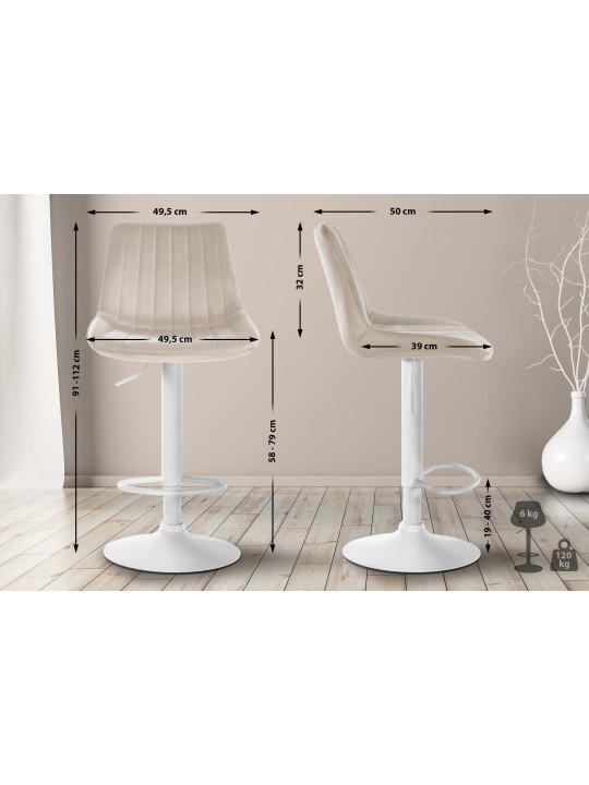Set van 2 barkrukken Toni fluweel, crème