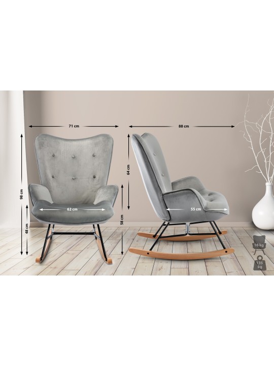 Schommelstoel Sanka fluweel, grijs Schommelstoel Sanka fluweel, grijs