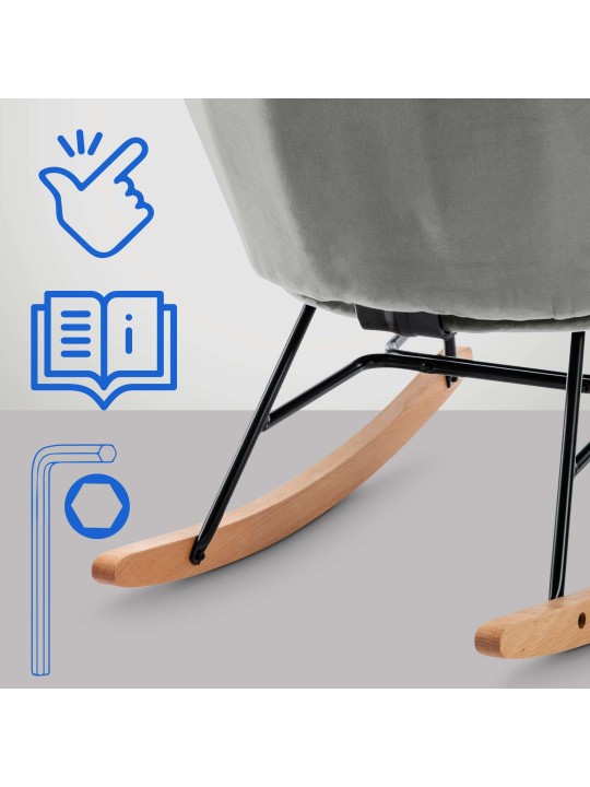 Schommelstoel Sanka fluweel, grijs Schommelstoel Sanka fluweel, grijs