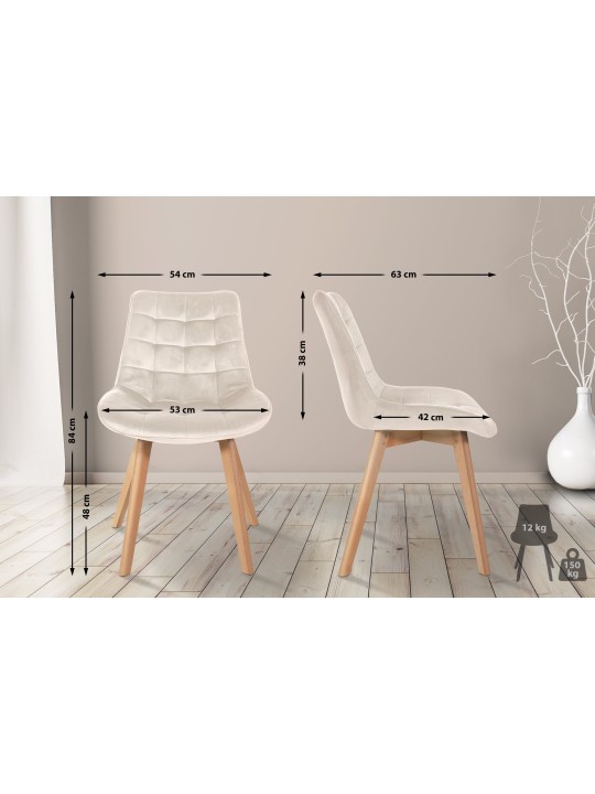 Set van 2 stoelen Brook fluweel, crème