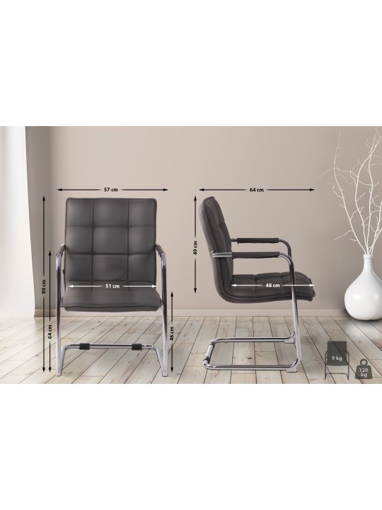 Bezoekersstoel Gandia kunstleer chroom, grijs