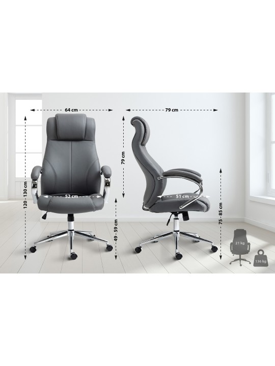 Bureaustoel Salford echt leer, grijs