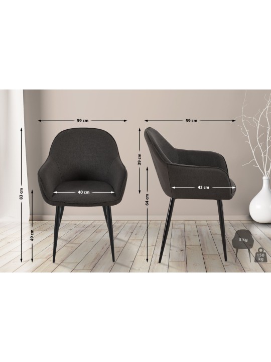 Set van 2 eetkamerstoelen Boise stof, zwart