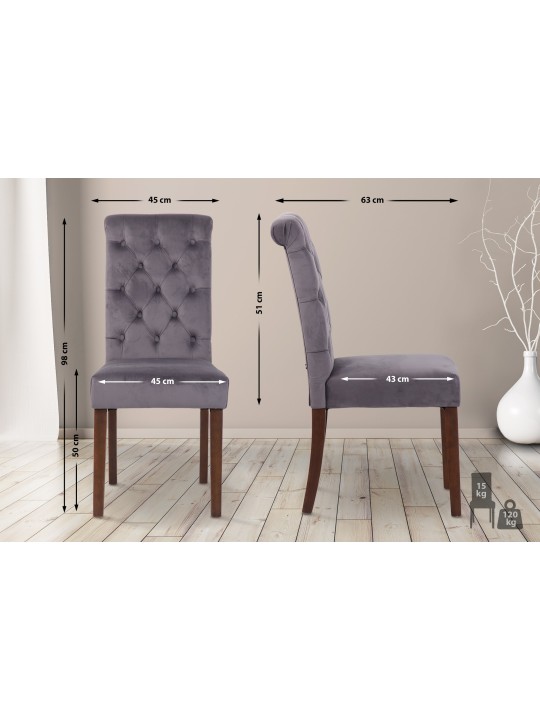 Set van 2 eetkamerstoelen Lisburn fluweel, donkergrijs