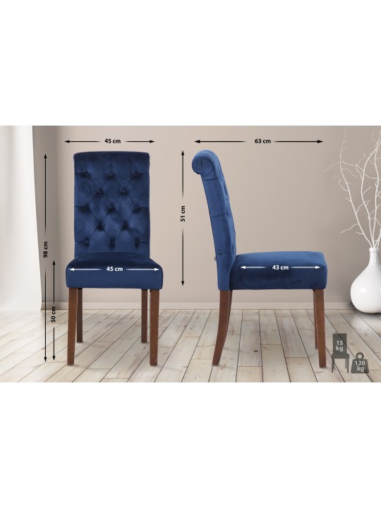 Set van 2 eetkamerstoelen Lisburn fluweel, blauw