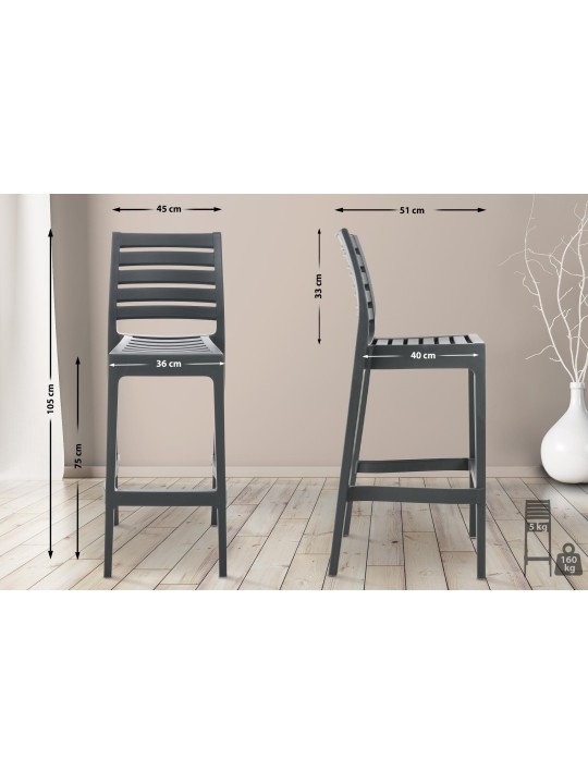 Barkruk Ares, donkergrijs