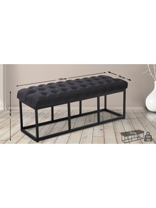 Bank Amun stof 120 cm, zwart