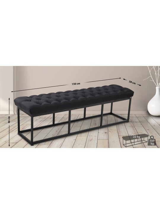 Bank Amun stof 150 cm, zwart