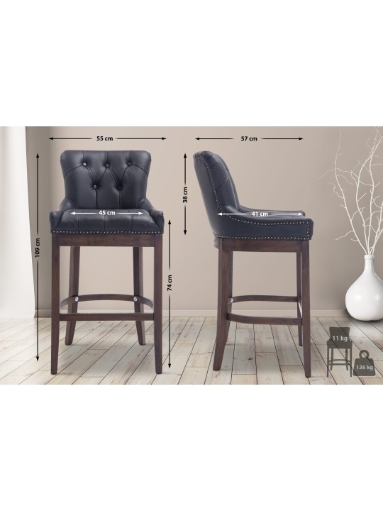 Barkruk Lakewood echt leer, antiek, zwart