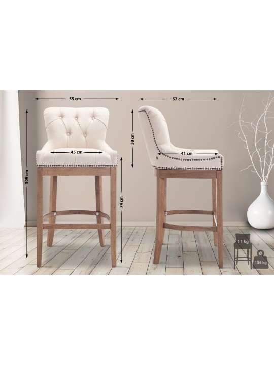 Barkruk Lakewood stof, antiek licht, crème