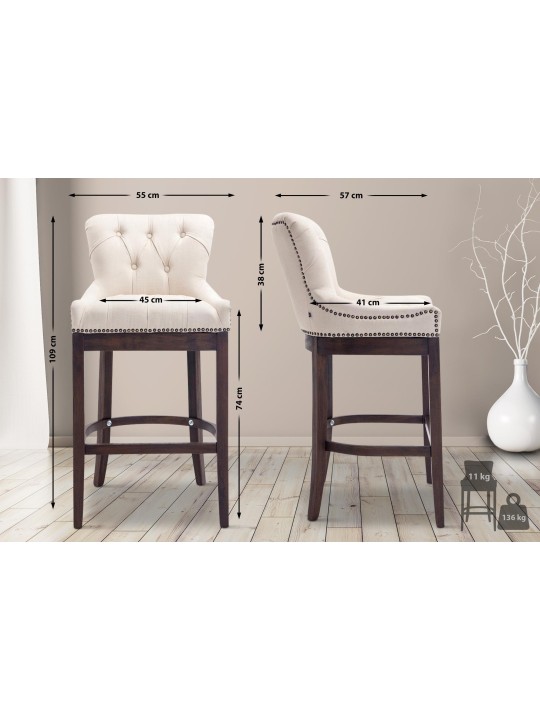 Barkruk Lakewood stof, antiek, crème