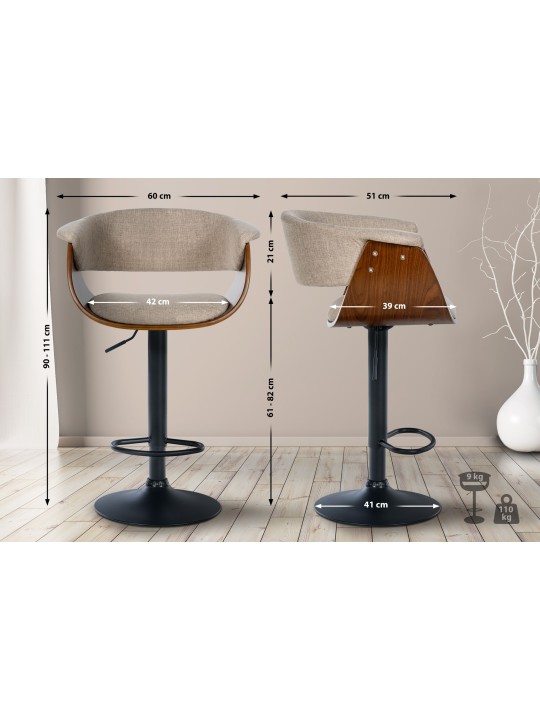 Set van 2 barkrukken Vestaalse stof, walnoot/crème Set van 2 barkrukken Vestaalse stof, walnoot/crème