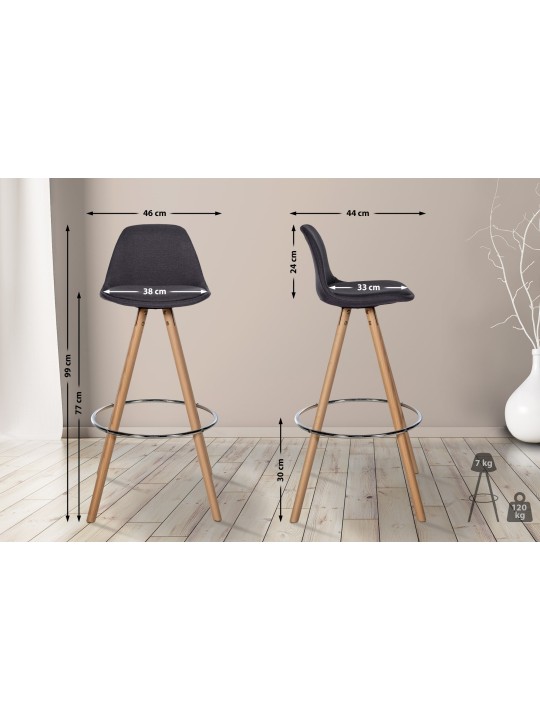 Barkruk Corbin stof rond naturel, donkergrijs