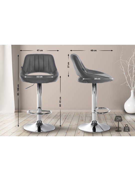 Barkruk Milet kunstleer chroom, grijs