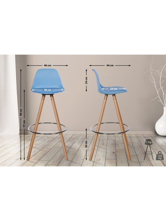 Barkruk Corbin kunstleer rond naturel, blauw