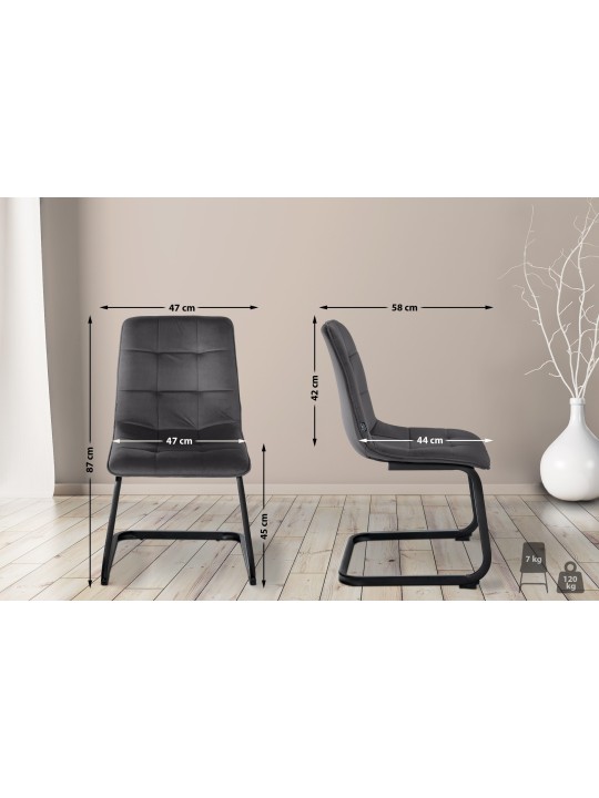 Set van 2 eetkamerstoelen Vermont fluweel, zwart