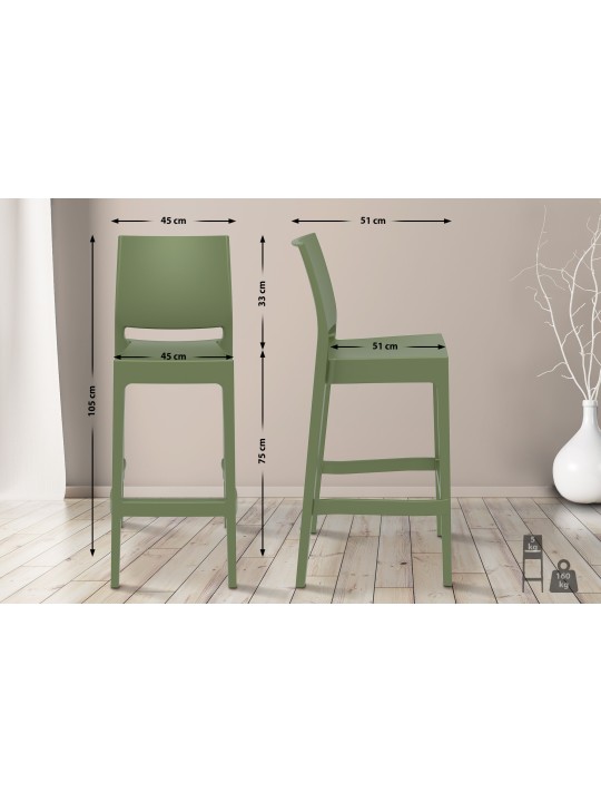 Set van 2 barkrukken Maya, olijfgroen