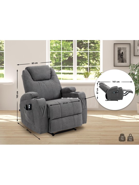 Hepler fauteuil met massagefunctiestof, grijs Hepler fauteuil met massagefunctiestof, grijs