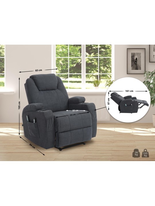 Hepler fauteuil met massagefunctiestof, donkergrijs Hepler fauteuil met massagefunctiestof, donkergrijs