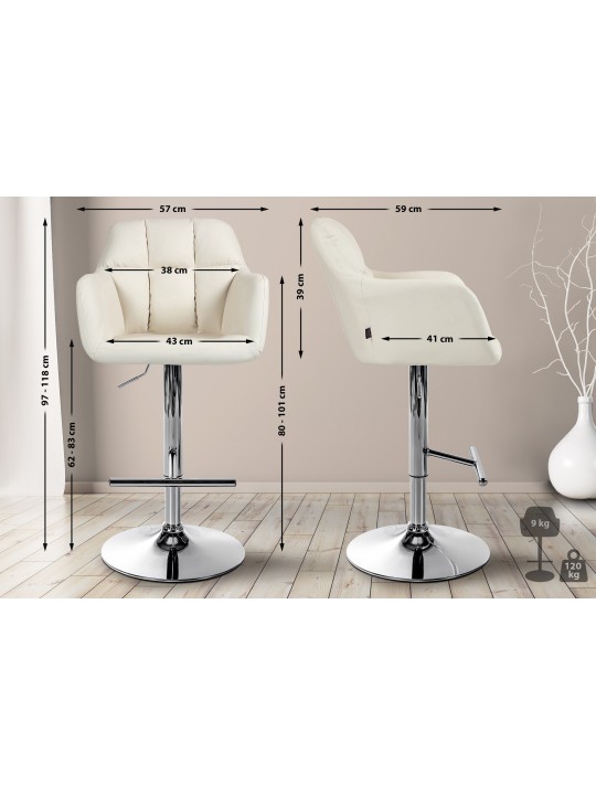 Barkruk Natoma kunstleer chroom, crème