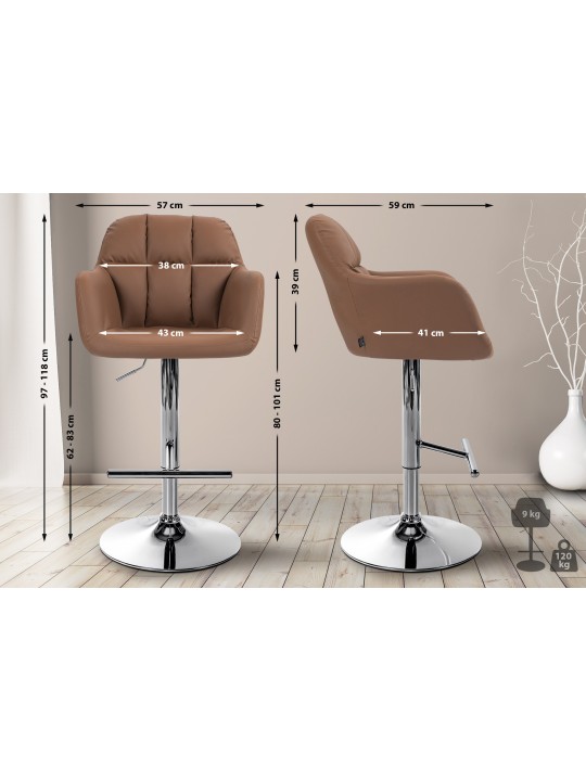 Barkruk Natoma kunstleer chroom, lichtbruin