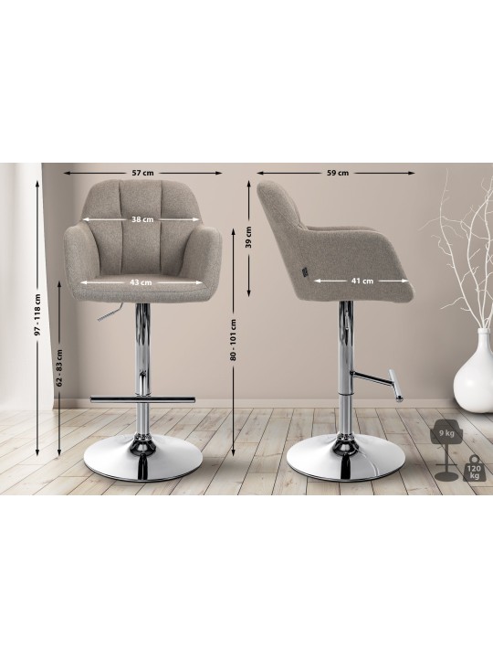 Barkruk Natoma stof chroom, taupe