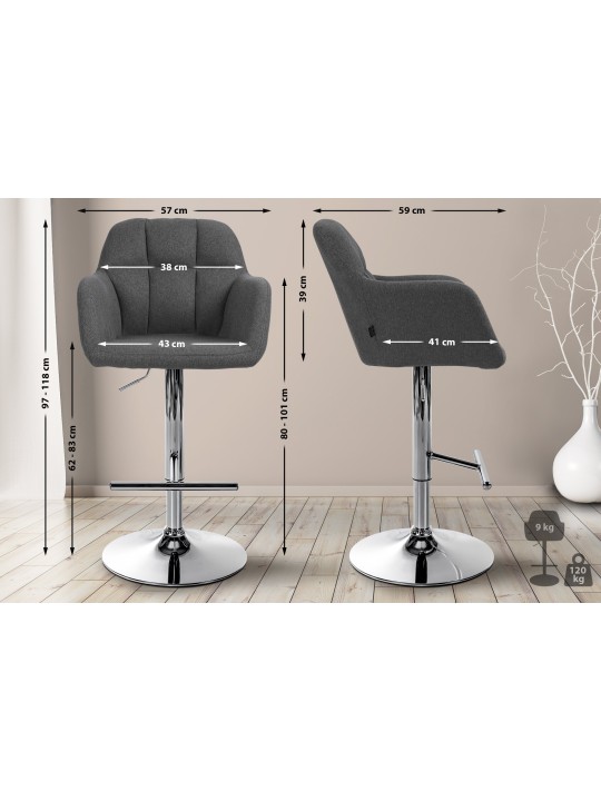 Barkruk Natoma stof chroom, donkergrijs Barkruk Natoma stof chroom, donkergrijs