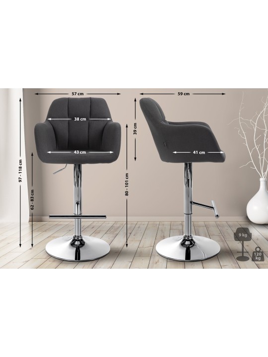 Barkruk Natoma stof chroom, zwart