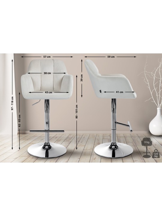 Barkruk Natoma fluweel chroom, crème