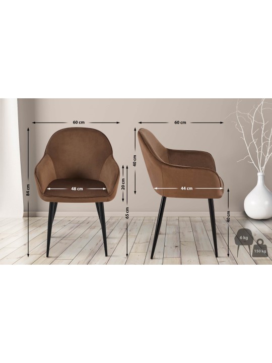 Set van 2 eetkamerstoelen Boise fluweel, bruin