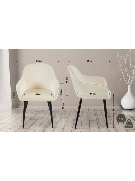 Set van 2 eetkamerstoelen Boise fluweel, crème Set van 2 eetkamerstoelen Boise fluweel, crème