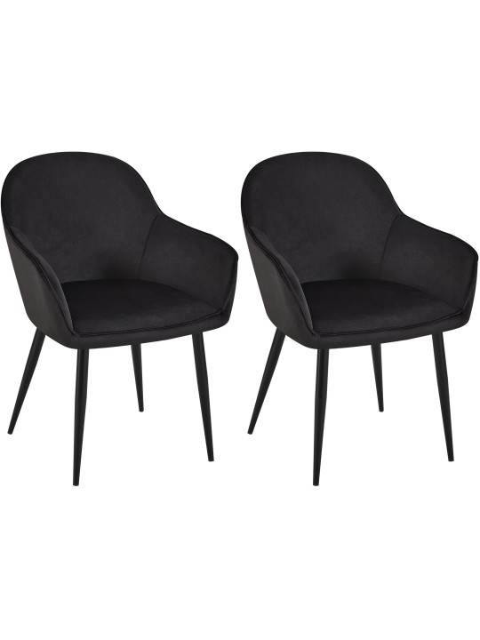 Set van 2 eetkamerstoelen Boise fluweel, zwart Set van 2 eetkamerstoelen Boise fluweel, zwart