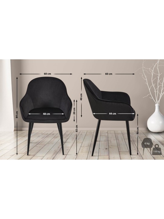 Set van 2 eetkamerstoelen Boise fluweel, zwart Set van 2 eetkamerstoelen Boise fluweel, zwart