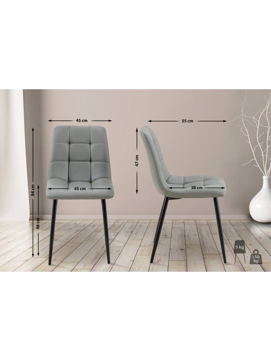 Set van 4 eetkamerstoelen Antibes kunstleer, lichtgrijs Set van 4 eetkamerstoelen Antibes kunstleer, lichtgrijs