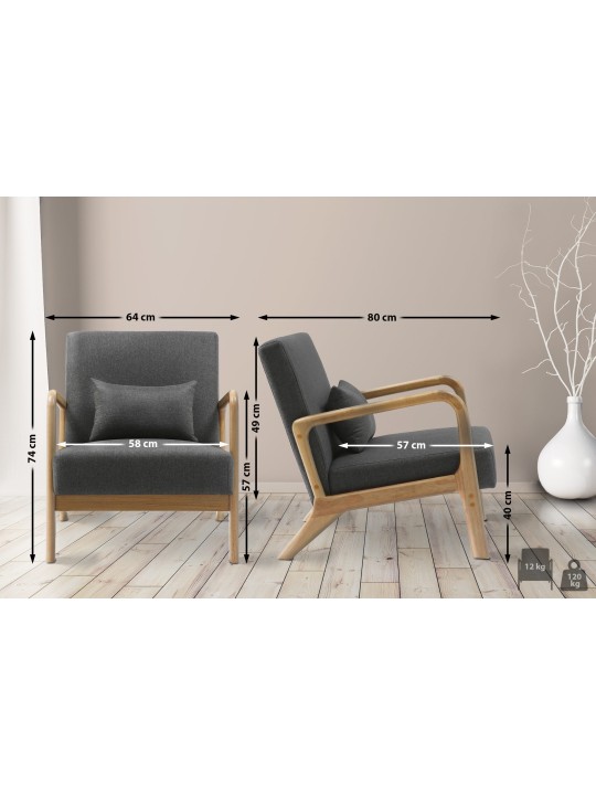 Fauteuil Hibbing stof, donkergrijs