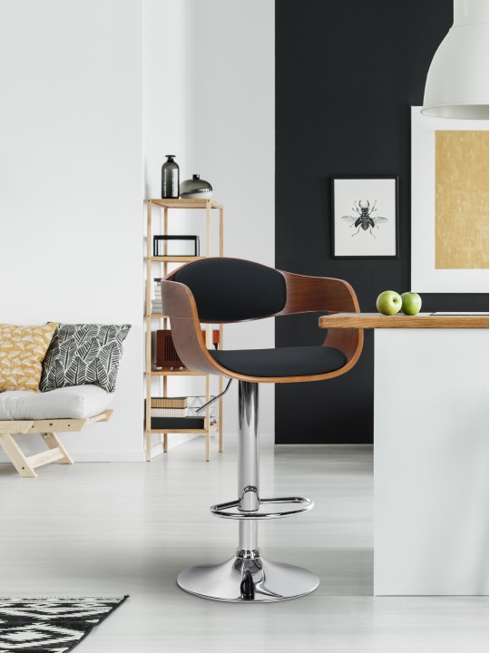 Barkruk Kingston C, walnoot/zwart