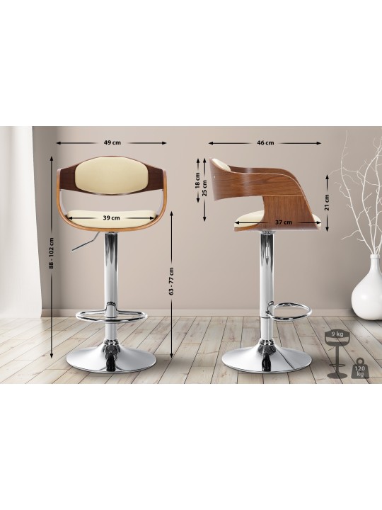 Barkruk Kingston C, walnoot/crème