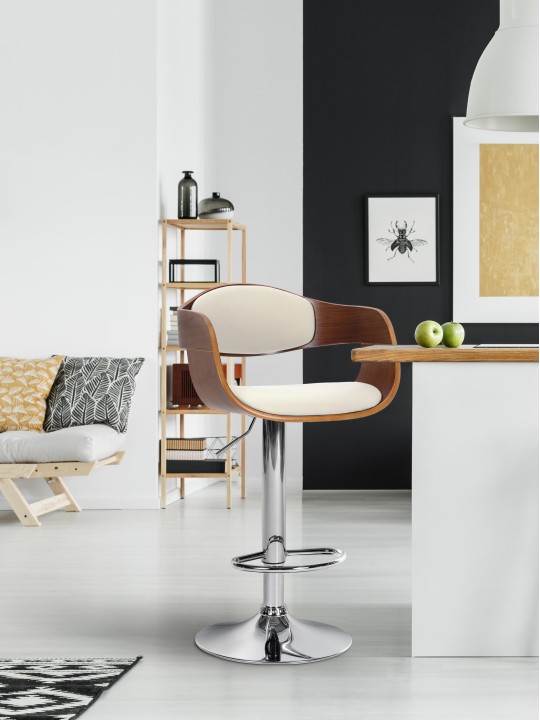 Barkruk Kingston C, walnoot/wit