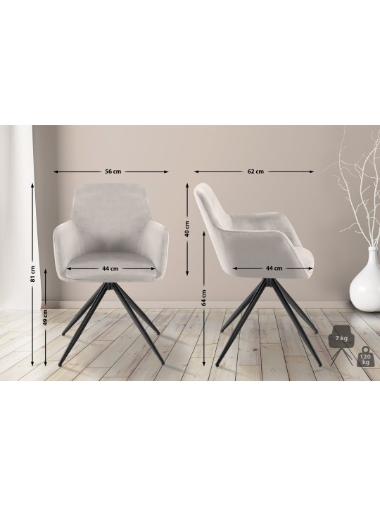 Olema fluwelen eetkamerstoel, grijs