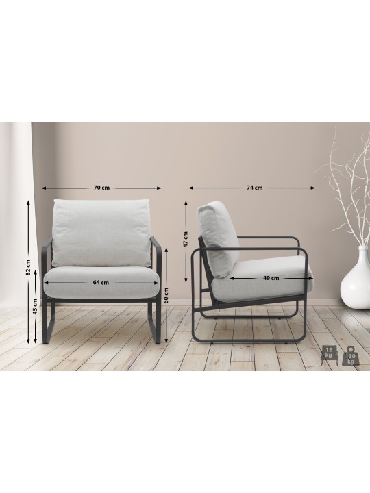 Ligstoel Manea stof, crème