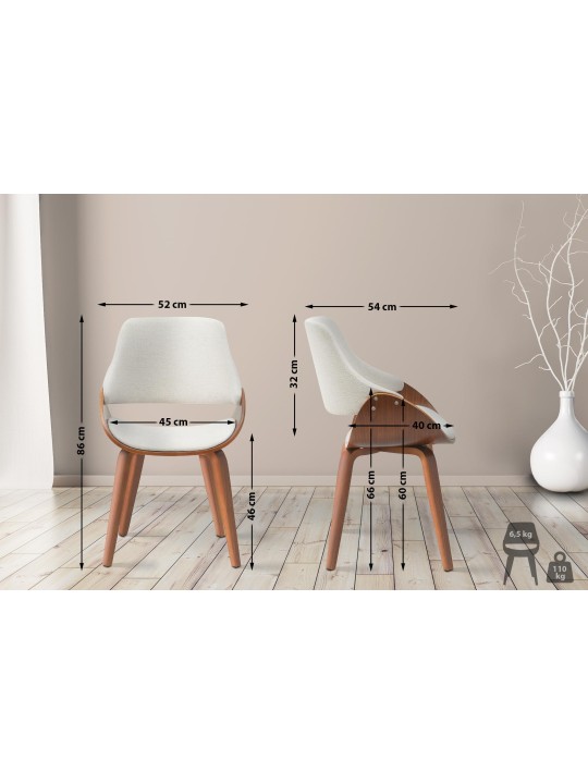 Eetkamerstoel Vangale stof, walnoot/crème