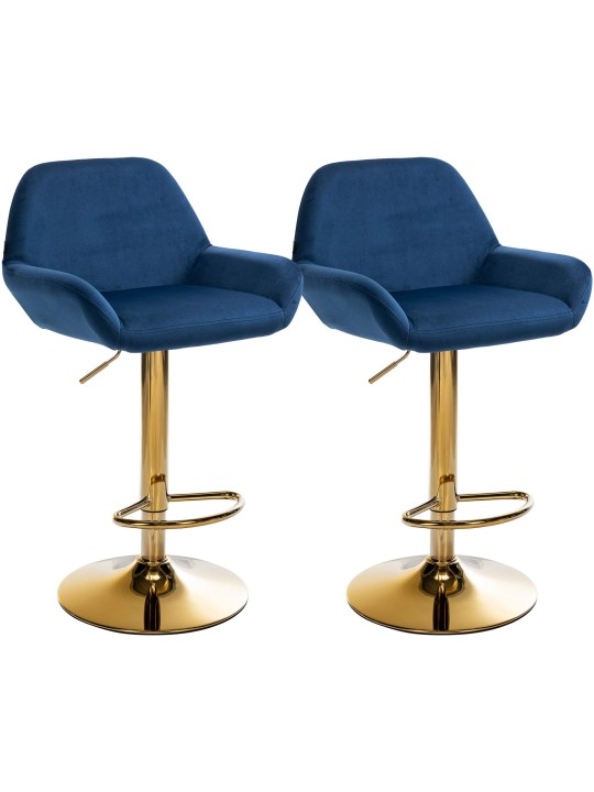 Set van 2 barkrukken Braga goud fluweel, blauw