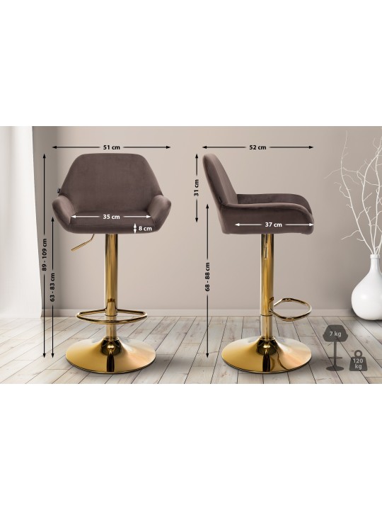 Set van 2 barkrukken Braga goud fluweel, bruin