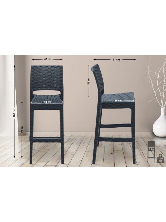 Set van 4 barkrukken Jamaica, donkergrijs