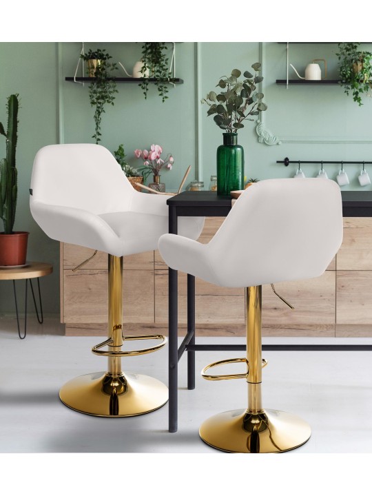 Barkruk Braga Goud kunstleer, wit