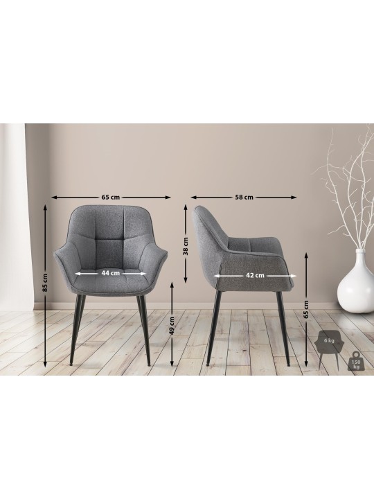 Eetkamerstoel Roseville stof, donkergrijs
